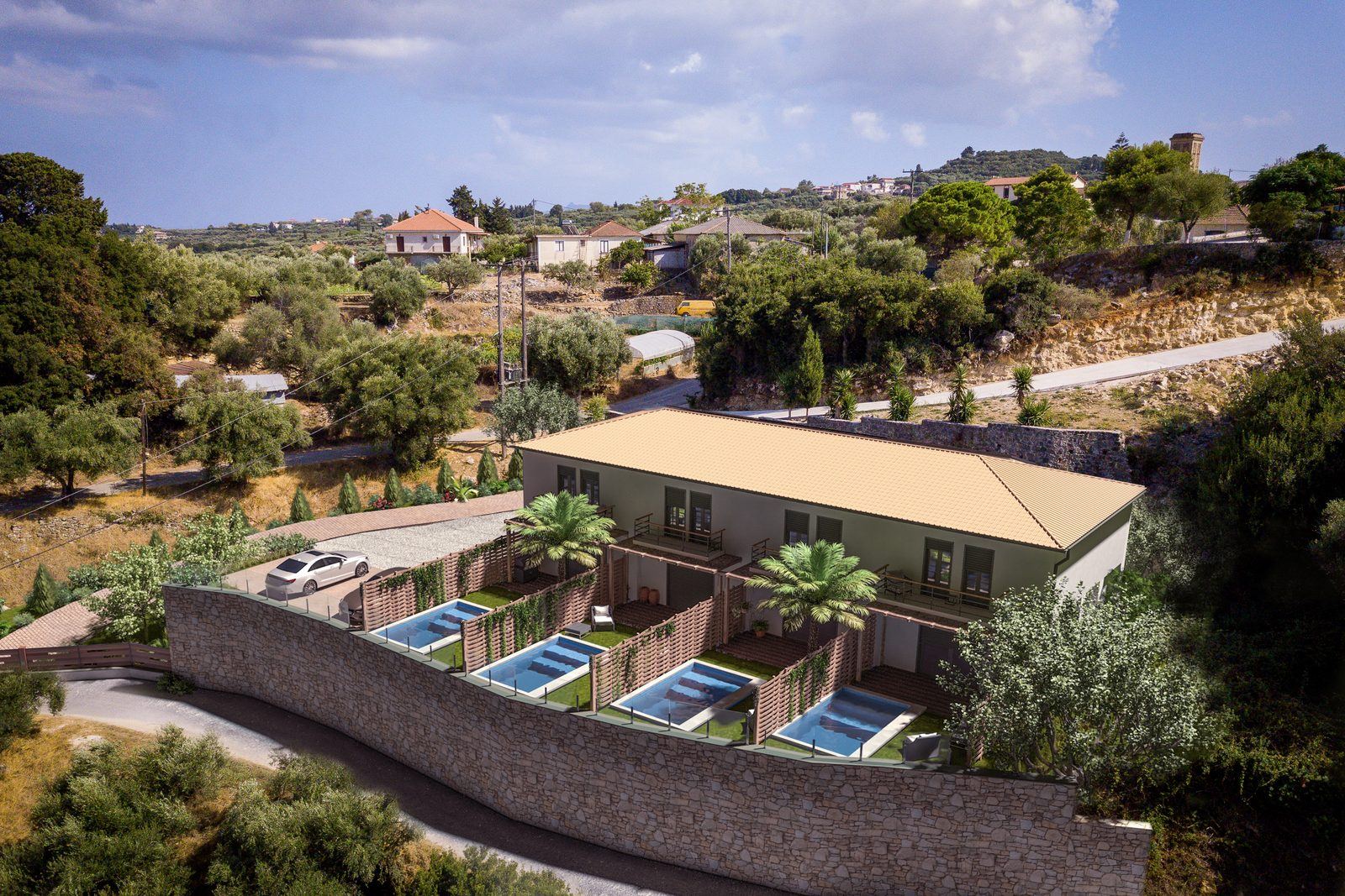 Aerial view of the private pools