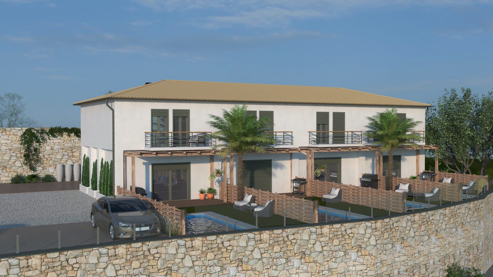 Exterior render of the residences