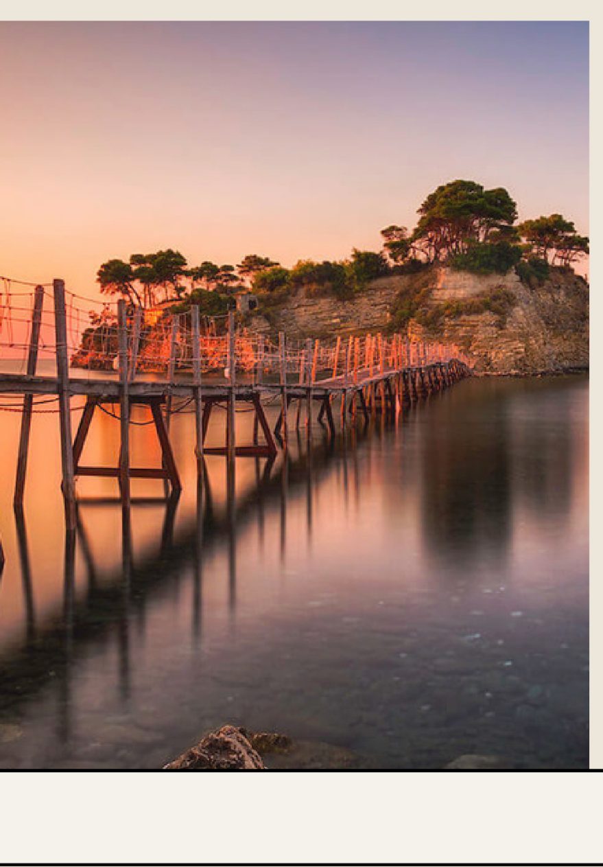 Cameo island footbridge at sunset